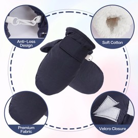 Fynnsure Toddler Mittens Baby Waterproof Snow Gloves Kids Ski Snow Gloves Cold Weather Mittens for Boys Girls Solid Navy 2-4 Years