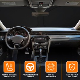 D-Lumina US Flag Winshield Sun Shade for 2012-2022 VW Passat, Foldable Front Sun Shield Protector Blocks UV Rays, Window Sunshade Sun Visor Interior Accessories