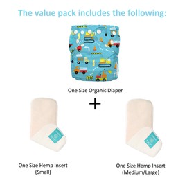 Charlie Banana Baby Premium Cloth Nappy System, Reusable and Washable, 1 Nappy and 2 Inserts, Construction, One Size
