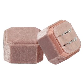 sourcing map Velvet Ring Box, 2 Slot Square Wedding Ring Display Holder Box Jewelry Ring Gift Case for Wedding Ceremony Proposal Engagement, Pink