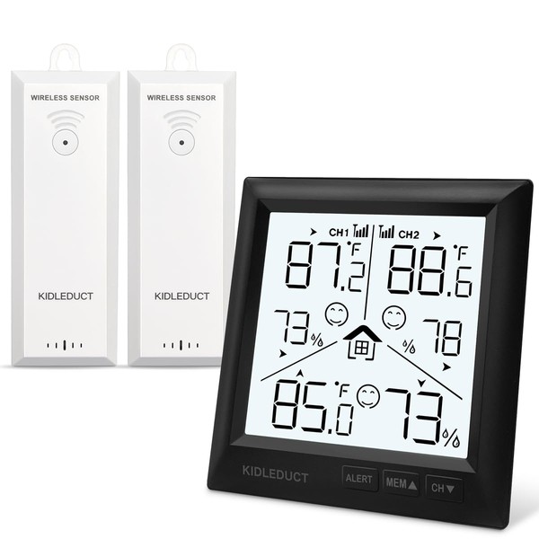 KIDLEDUCT Indoor Outdoor Thermometer Wireless Battery Powered, High Precision Inside