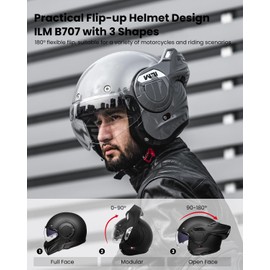 ILM Vintage Full Face Modular Motorcycle Helmet for Adults Men ATV UTV Snowmobile with 180° Reversible Chin Guard DOT ILM-B707(Gray, XL)