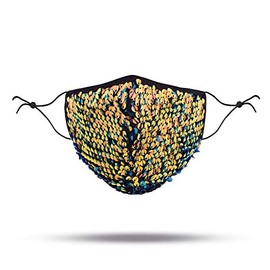 Western F.a.s.h.i.o.n Fashion Cloth Face Mask (Gold/Blue Multi Sequins)