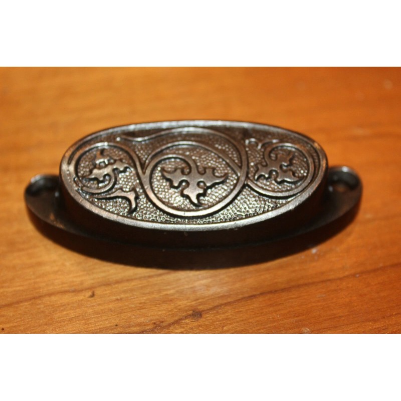 Antique Victorian Cast Iron Detailed Bin Apothecary Cupboard Drawer Pull