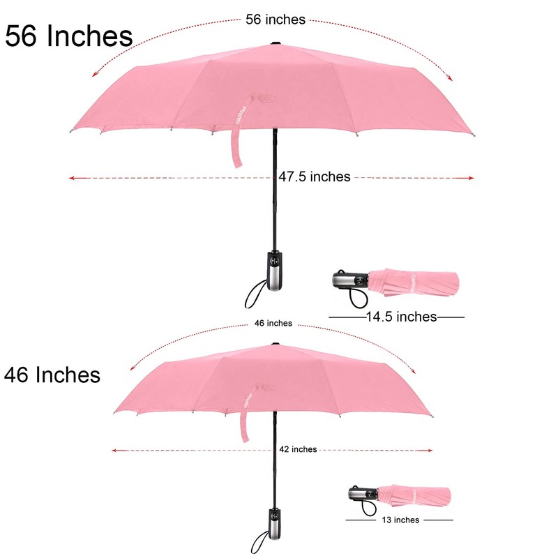 TradMall Travel Umbrella Windproof 56 Inches Canopy, Pink