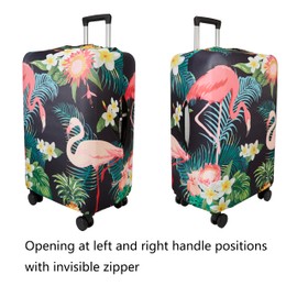 WUJIAONIAO Travel Luggage Cover Baggage Suitcase Protector Fit for 18-32 Inch Luggage (L (for 25-28 inch luggage), Flower flamingo)
