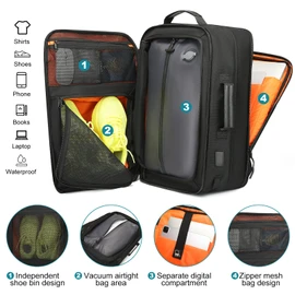 TANGCORLE Vacuum Compression Backpack with Pump, Extra Large Capacity 45L Expandable Travel Backpack, Water Resistant 17.3" Laptop Backpack with USB Charging Port for Men & Women