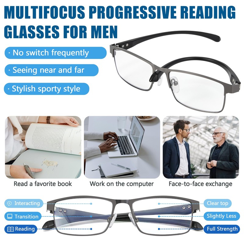 GHDBFMB Multifocus Progressive Reading Glasses Men Photochromic Transition Sunglasses Tr90