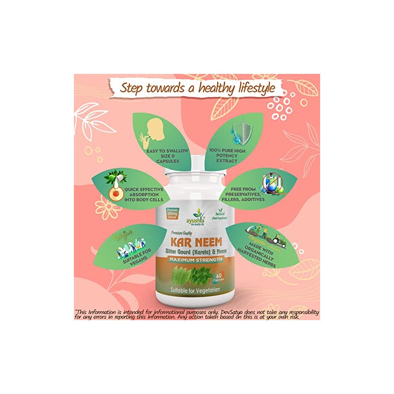 Ayushya Karneem (Karela Neem) Capsule, 60 Capsules, Natural, (Pack of
