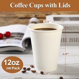 Tamone 100 Pack 12oz Disposable Coffee Cups with Lids, Cold/Hot Coffee Chocolate Beverage Drinking Cup, Home Office Party White Paper Espresso Cafe Cups