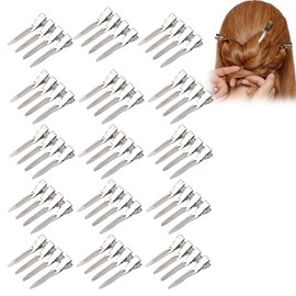 Hsyadazi Pack of 60 EnteBill Hair Clips (4.5 cm) Silver - Metallic Alligator Hair Clips for Women, Hairdressing Salon & DIY - Styling Clips for Women & Girls