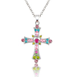 Abitoncc Y2k Gothic Cross Necklace for Women Men Jewelry, Colorful Crystal Cross Pendant Punk Thorns Metal Necklace
