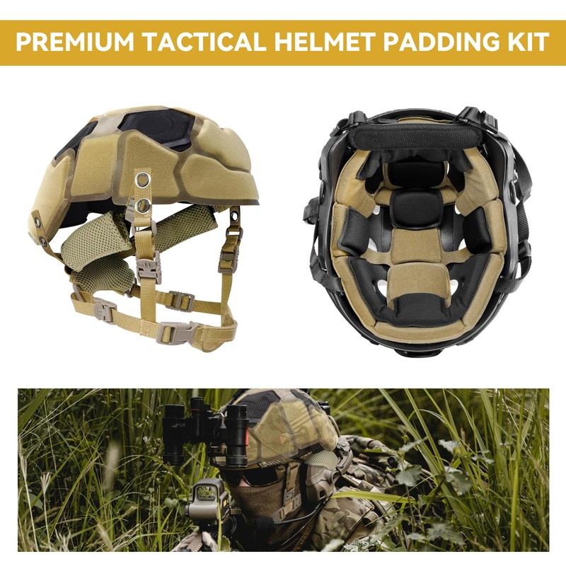 Tactical Helmet Padding Kit, Premium Interior Cushion System (Black)