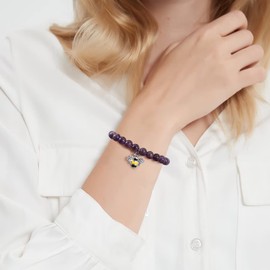 QWNHONEY Teacher Appreciation Gifts Bee Charm Bracelet Natural Stone Beads Jewelry