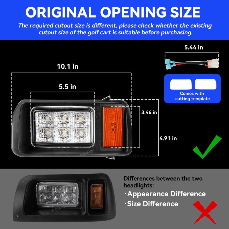 FIXHAWK Club Car DS LED Headlight Kit, Original Style Head