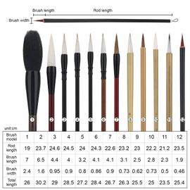 Linkstyle 12PCS Chinese Calligraphy Brush Set, Mixed Size Japanese Kanji Sumi Brush Painting Ink Brushes for Beginners