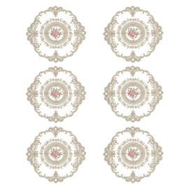sourcing map 6Pcs Retro Lace Placemats, French Crochet Doilies Round Embroidered Hollow Cup Vase Table Mat for Dining Table Kitchen Party 11.02x11.02inch, Gray Brown