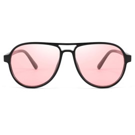 YuJian Retro Square Aviator Sunglasses Womens Mens 70s Retro Trendy Double Bridge Sun Glasse YJ3025, Black/Pink