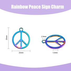DICOSMETIC 30Pcs Love Peace Sign Pendants Alloy Charms Peace Symbol Charms Rainbow Color Ring with Peace Sign Pendants Hippie Charms for Jewelry Making Crafts, Hole: 2.3mm