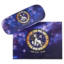 VON LILIENFELD Hard Horoscope Glasses Case (Leo), Classic Style, Button Closure, Lightweight, Stable, Cleaning Cloth Included, 16 x 4.5 x 6.5 cm, 110 g