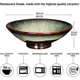 jinsongdafa Ceramic Japanese Ramen Noodle Soup Bowl Set of 2, For Ramen, Pho,Soup,Salad, pasta, Asian Dishes,Udon noodles,Chinese Large Ramen Bowl - Microwave dishwasher oven safe, Black 10.4 Inch