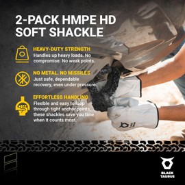 Black Taurus Soft Shackle Recovery Kit – HMPE 2-Pack Synthetic Shackles for Off Road Recovery Gear – Ideal for Recovery Ring, Hitch, Recovery Shackle & Tow Shackle – 23,100 lb, Black, 9/16"