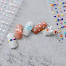 New 5D Embossed Heart Shape Nail Art Sticker Decals Macaron Color Heart Shape Self Adhesive Nail Art Stickers for Natural Nails and Acrylic Nails for Women Girls Children (2 Pieces) + 6 PCS 3D Nail Art Accessories + Multifunctional Nail Tweezers (1 Piece)