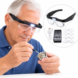 Rechargeable LED Magnifying Glasses for Detail Work – 1.5X–5X Interchangeable Lenses for Reading & Repair