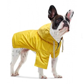 Dog Raincoat with Zip, Reflective Buttons, Pockets, Rain-resistant and Water-resistant, Adjustable Drawstring, Yellow