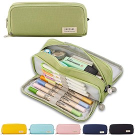 X SIM FITNESSX Pencil Case, Teenagers’ Girls’ Pencil Case, 3 Compartments, Large Capacity Pencil Case for School and Office, Light Grey