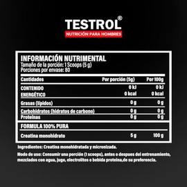 Testrol | Creatina Essential en Polvo | Creatina Monohidratada | Apoyo a Potencia, Resistencia y Recuperación | 80 Servicios