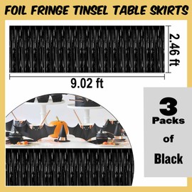 3 Pack Blue Foil Fringe Table Skirt, Shiny Tinsel Table Skirt Streamers Garland for Rectangle Tables, Banquet, Parade Floats, Christmas, Wedding, Birthday Party decorations (29x108 Inch)