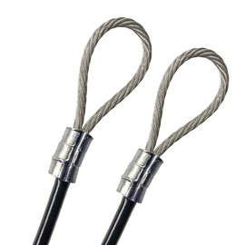 PSI - Galvanized Steel 3/16” Vinyl Coated Wire Rope 7x19 Strand 1/8” Core, Double Looped End Cable, Custom Cut and Made to Order Outdoor Guide Wire Suspension Security Safety Cable (100 feet, Black)