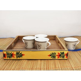 Mango Wood Serving Tray with Handles – Decorative Serving Trays Platter for Breakfast in Bed, Lunch, Dinner, Appetizers, Patio, Ottoman, Coffee Table, BBQ, Party –Great for Lap &Couch