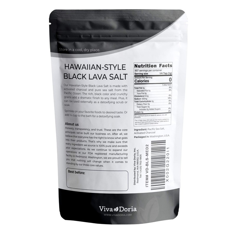 Viva Doria Hawaiian Black Lava Sea Salt, Medium Grain, Lava