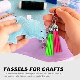 SEWACC 50Pcs Faux Leather Tassel, Mixed Color Keychain Tassel Pendants with 50 Jump Rings for Craft Keyring Bracelet Making