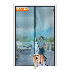 MAGZO Screen Door Magnets Fit Door Size 36 x 84, Durable Fiberglass Door Mesh with Full Frame Hook&Loop for Entry Door-Black