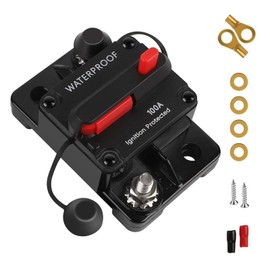 EXLECO Car Circuit Breaker 100A Fuse Holder Car Automatic Fuse Holder 12V-24V DC Car Circuit Breaker Fuse Truck Manual Reset Switch for Car Audio Solar with Cable Lugs Copper Discs