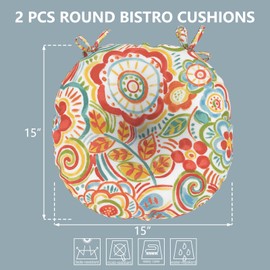 LVTXIII Outdoor Seat Cushions Seasonal Patio Chair Pads with Ties, Thick Round Bistro Chair Cushions for Home Office and Patio Garden Furniture Decoration (15"x15"x4", Set of 2, Red Flower)