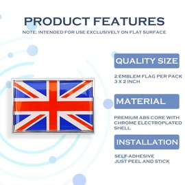 Perdecor British United Kingdom UK Flag Sticker Emblem Union Jack Decal Car Chrome Flags, 2 Pack, 3 x 2 inches