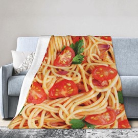Spaghetti Tomato Italian Pasta Food Throw Blanket Super Soft Warm Bed Blankets for Couch Bedroom Sofa Office Car, All Season Cozy Flannel Plush Blanket Gifts for Girls Boys Teens Adults 60"x50"