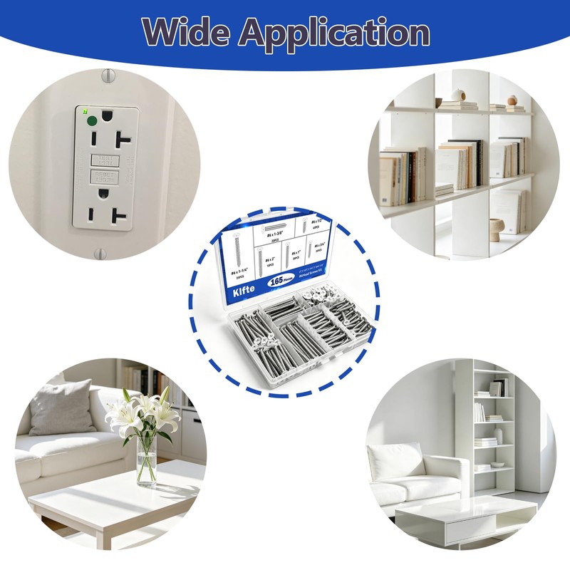 Klfte 165PCS #6 White Head Screws for 2.8mm-3.0mm Holes, White