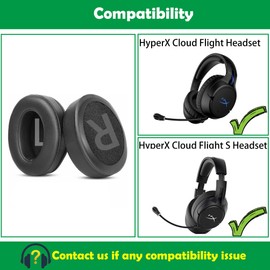 ACCOUTA Premium Replacement Ear Pads Cushion Compatible with HyperX Cloud Flight/Cloud Flight S Headset Ear Pads with Softer Protein Leather and Memory Foam