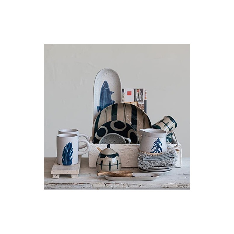 Creative Co-Op Hand Painted Stoneware Bowl with Geometric Designs, Set