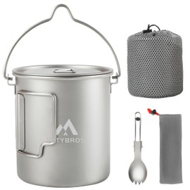 THTYBROS Titanium 750ml Pot with Titanium Spork, Ourdoor Solo Camping Mug, Hanging Cup Spork Kits