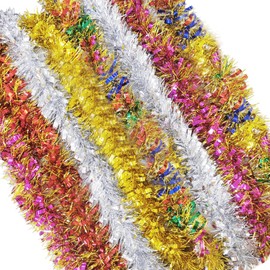 Pangmao 6 PCS Gold Tinsel Garland, Christmas Tree Metallic Foil Tinsel Garland Decoration, Holiday Party Store Home Office Wall Event Fall Thanksgiving Decoration (Rose red)