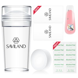 Saviland French Tip Stamp: 14PCS French Tip Tool with Replaceable Nail Stamp Head, Clear Silicone Nail Stamper with Scrapers for French Manicure Home DIY Nails Art Salon