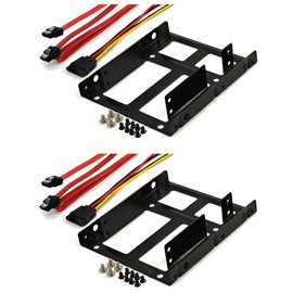 Rhombutech® Set of 2 Mounting Frame for 2 x 2.5 Inch Hard Drives / SSD to 3.5 Inch Metal – Very Stable – Optimised for SSD – Bracket Rails Including Mounting Screws (Set 2 x HL-SD3)