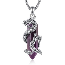 CELESTIA Amethyst Necklace, Dragon Necklace with Amethyst Stone, Medieval/Viking/Gothic Jewellery for Women, 90s Accessories, Gifts Women for Birthday, Mother's Day, Valentine's Day