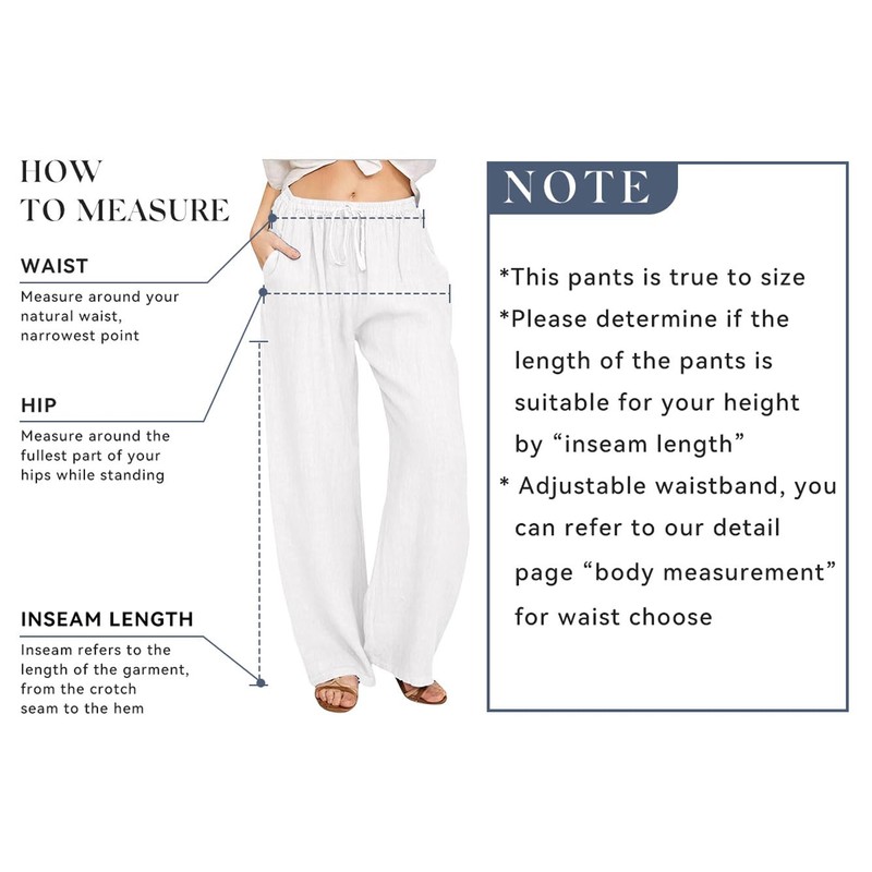 CHARTOU Women's Summer Drawstring Waist Wide Leg Loose Cotton Linen